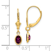 14k 6x4 Oval Bezel June/Rhodolite Leverback Earrings-XBE102