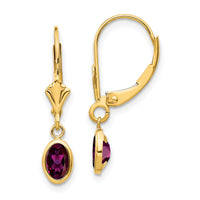 14k 6x4 Oval Bezel June/Rhodolite Leverback Earrings-XBE102