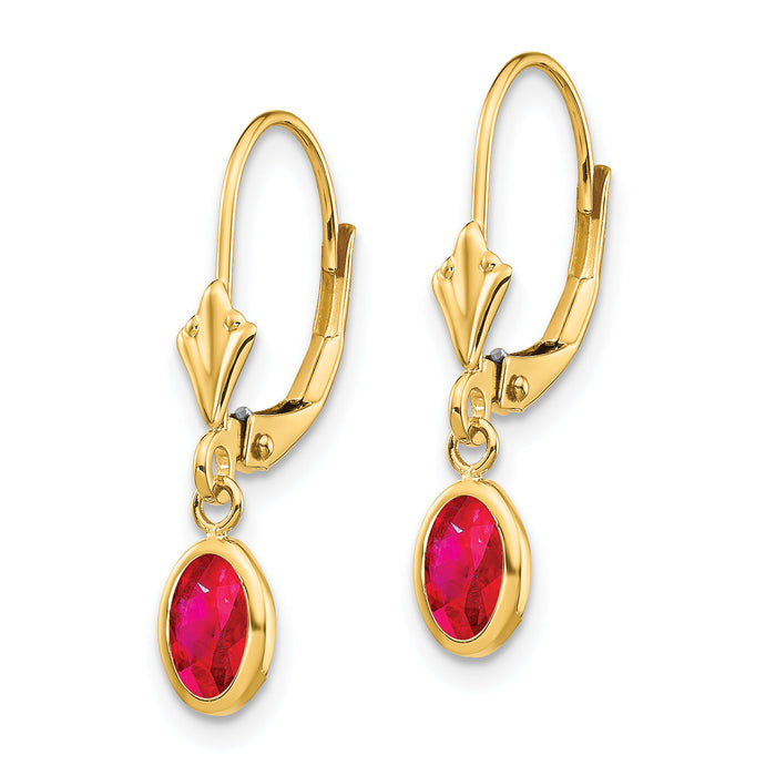 14k 6x4 Oval Bezel July/Ruby Leverback Earrings-XBE103