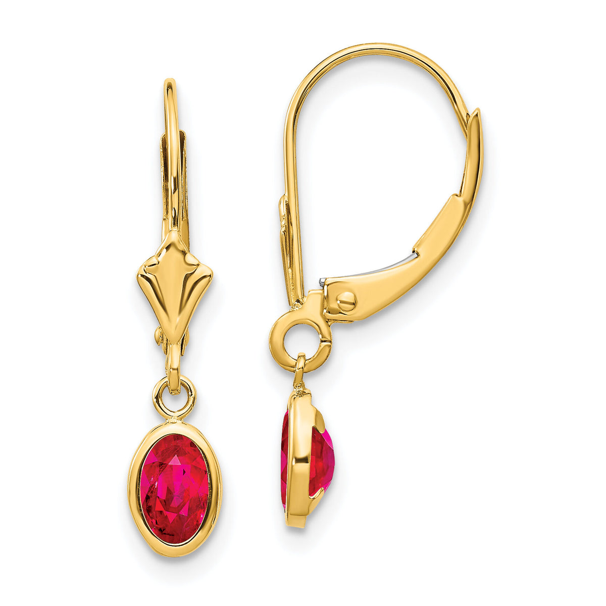 14k 6x4 Oval Bezel July/Ruby Leverback Earrings-XBE103