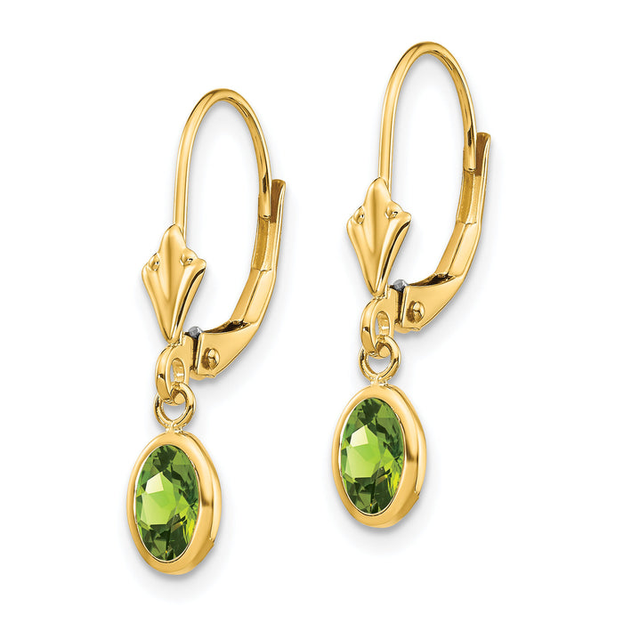 14k 6x4 Oval Bezel August/Peridot Leverback Earrings-XBE104