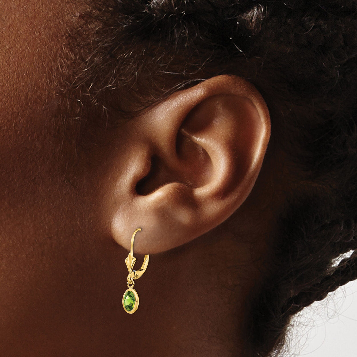 14k 6x4 Oval Bezel August/Peridot Leverback Earrings-XBE104