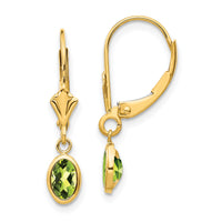 14k 6x4 Oval Bezel August/Peridot Leverback Earrings-XBE104