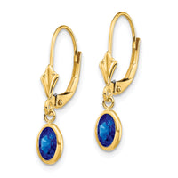 14k 6x4 Oval Bezel September/Sapphire Leverback Earrings-XBE105