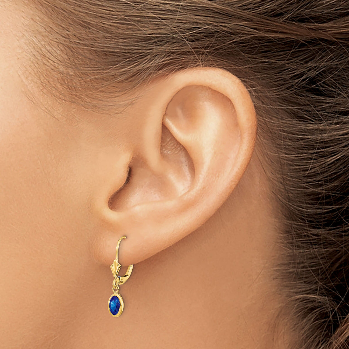 14k 6x4 Oval Bezel September/Sapphire Leverback Earrings-XBE105