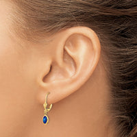 14k 6x4 Oval Bezel September/Sapphire Leverback Earrings-XBE105