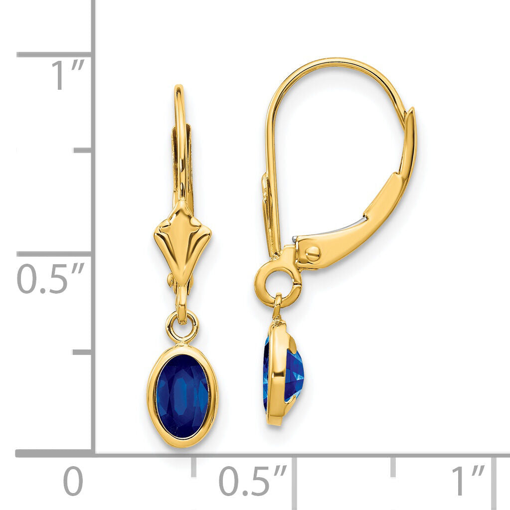 14k 6x4 Oval Bezel September/Sapphire Leverback Earrings-XBE105