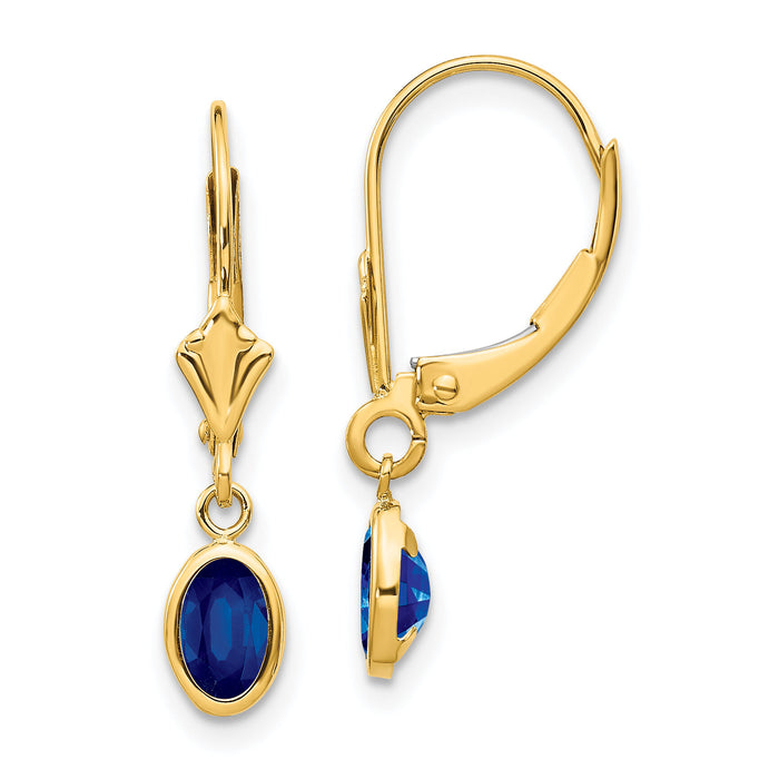 14k 6x4 Oval Bezel September/Sapphire Leverback Earrings-XBE105