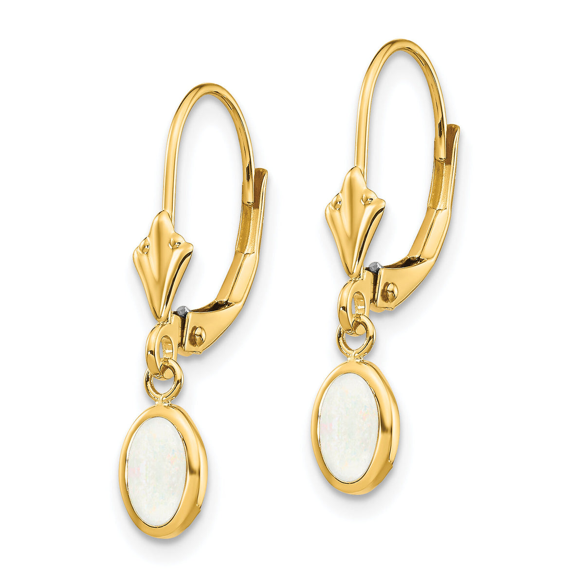 14k 6x4 Oval Bezel October/Opal Leverback Earrings-XBE106