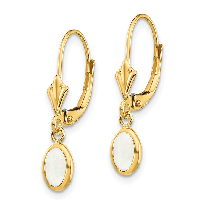 14k 6x4 Oval Bezel October/Opal Leverback Earrings-XBE106