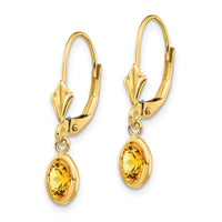 14k 6x4 Oval Bezel November/Citrine Leverback Earrings-XBE107