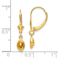 14k 6x4 Oval Bezel November/Citrine Leverback Earrings-XBE107