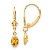 14k 6x4 Oval Bezel November/Citrine Leverback Earrings-XBE107