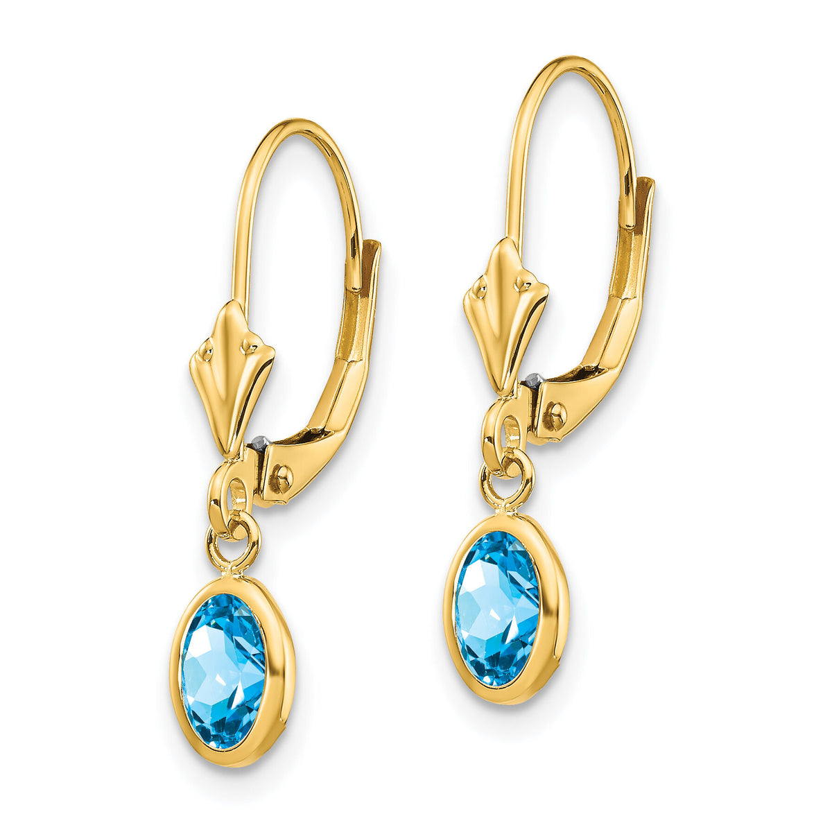 14k 6x4 Oval Bezel December/Blue Topaz Leverback Earrings-XBE108