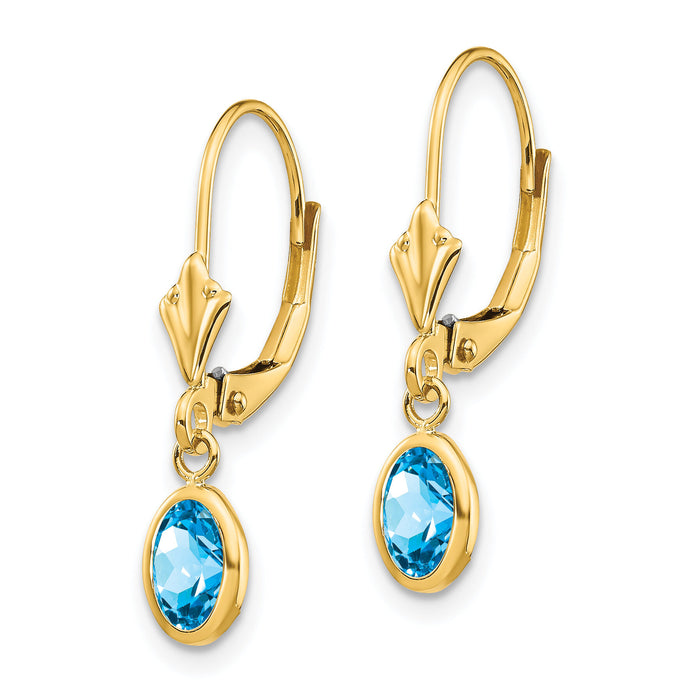 14k 6x4 Oval Bezel December/Blue Topaz Leverback Earrings-XBE108