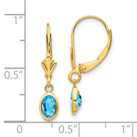 14k 6x4 Oval Bezel December/Blue Topaz Leverback Earrings-XBE108