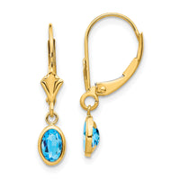 14k 6x4 Oval Bezel December/Blue Topaz Leverback Earrings-XBE108