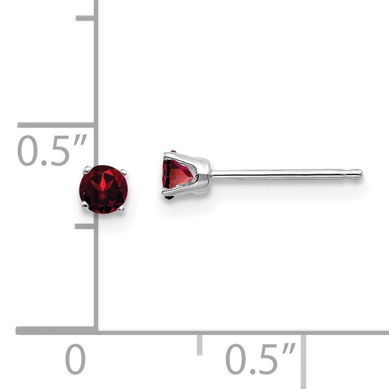 14k White Gold 3mm Garnet Stud Earrings-XBE109