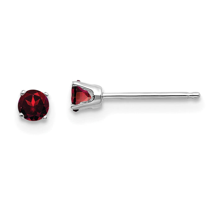 14k White Gold 3mm Garnet Stud Earrings-XBE109