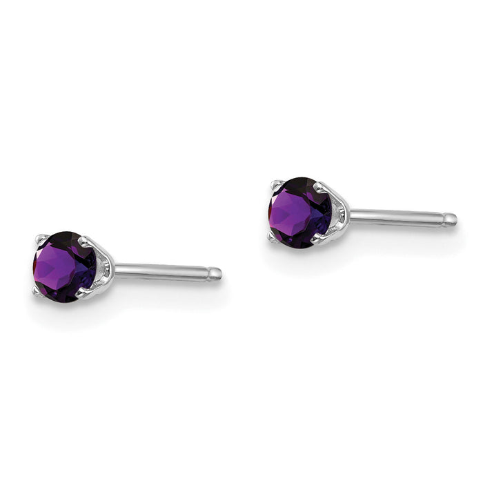 14k White Gold 3mm Amethyst Stud Earrings-XBE110