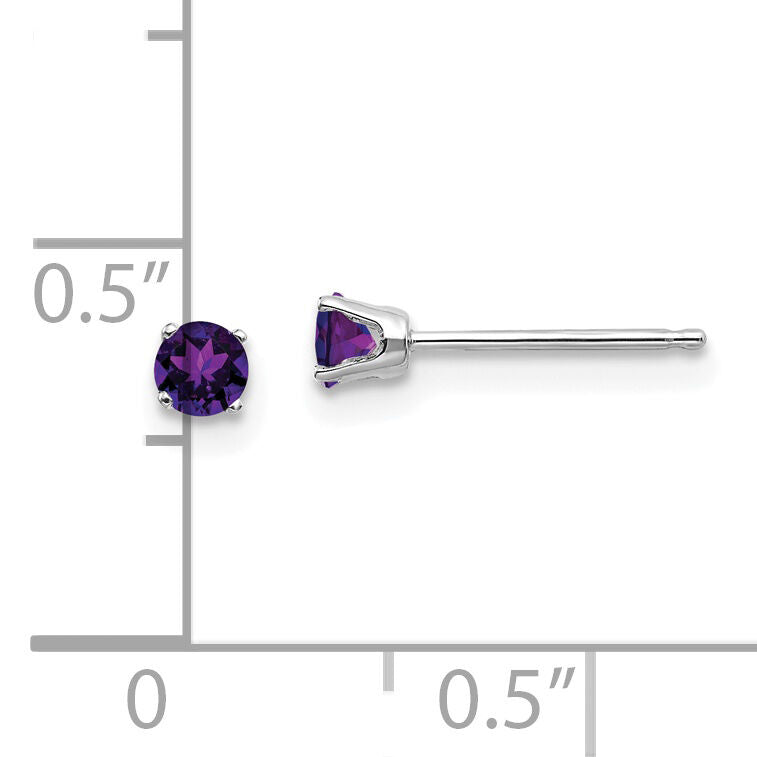 14k White Gold 3mm Amethyst Stud Earrings-XBE110