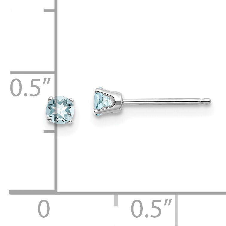 14k White Gold 3mm Aquamarine Stud Earrings-XBE111