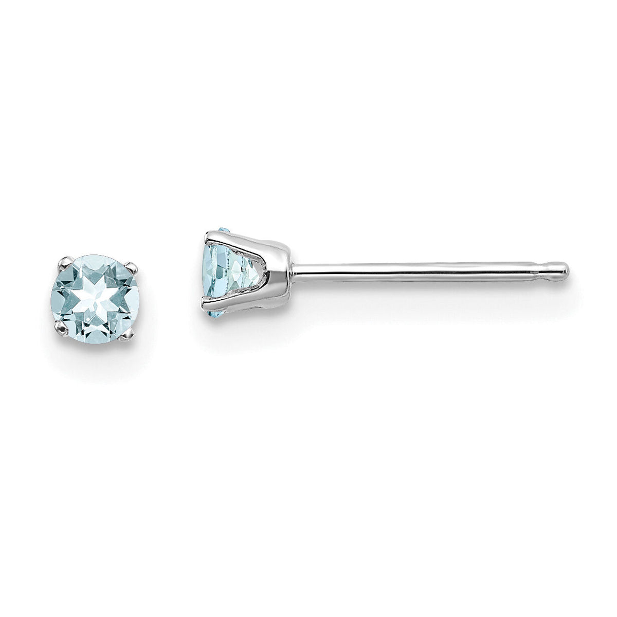14k White Gold 3mm Aquamarine Stud Earrings-XBE111
