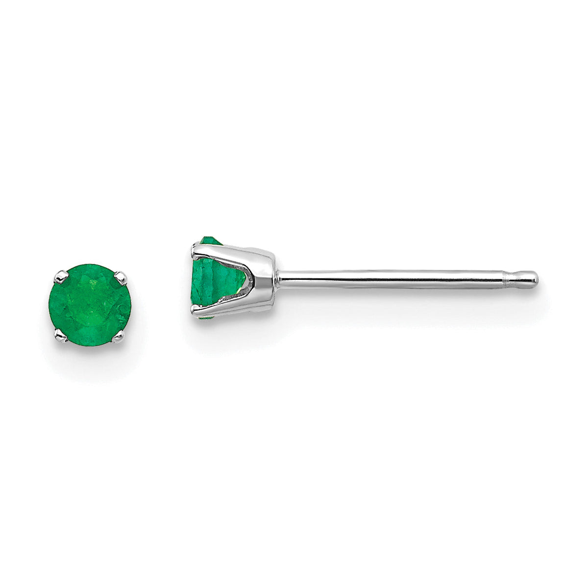 14k White Gold 3mm Emerald Stud Earrings-XBE113
