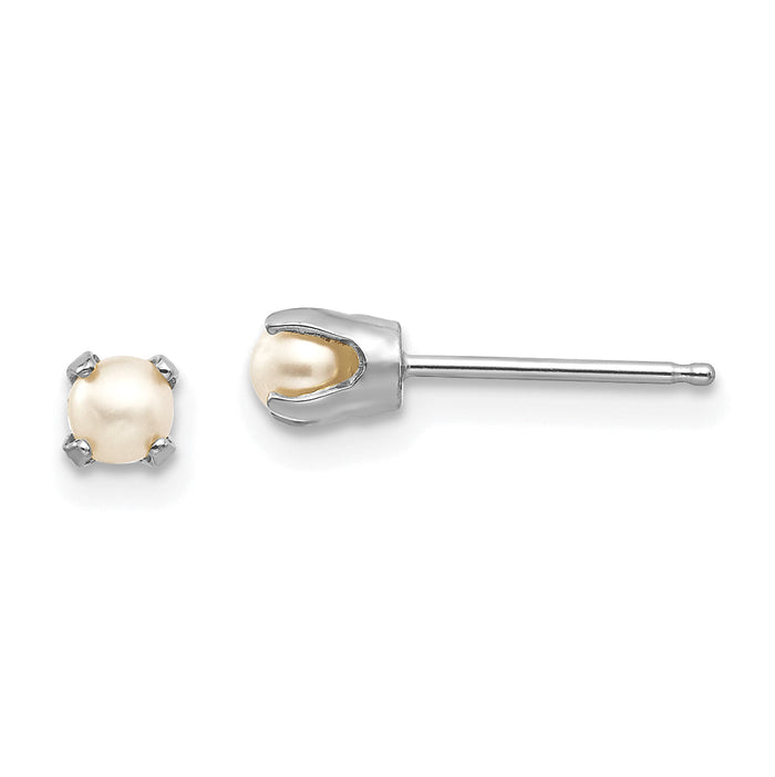 14k White Gold 3.5mm FW Cultured Pearl Stud Earrings-XBE114