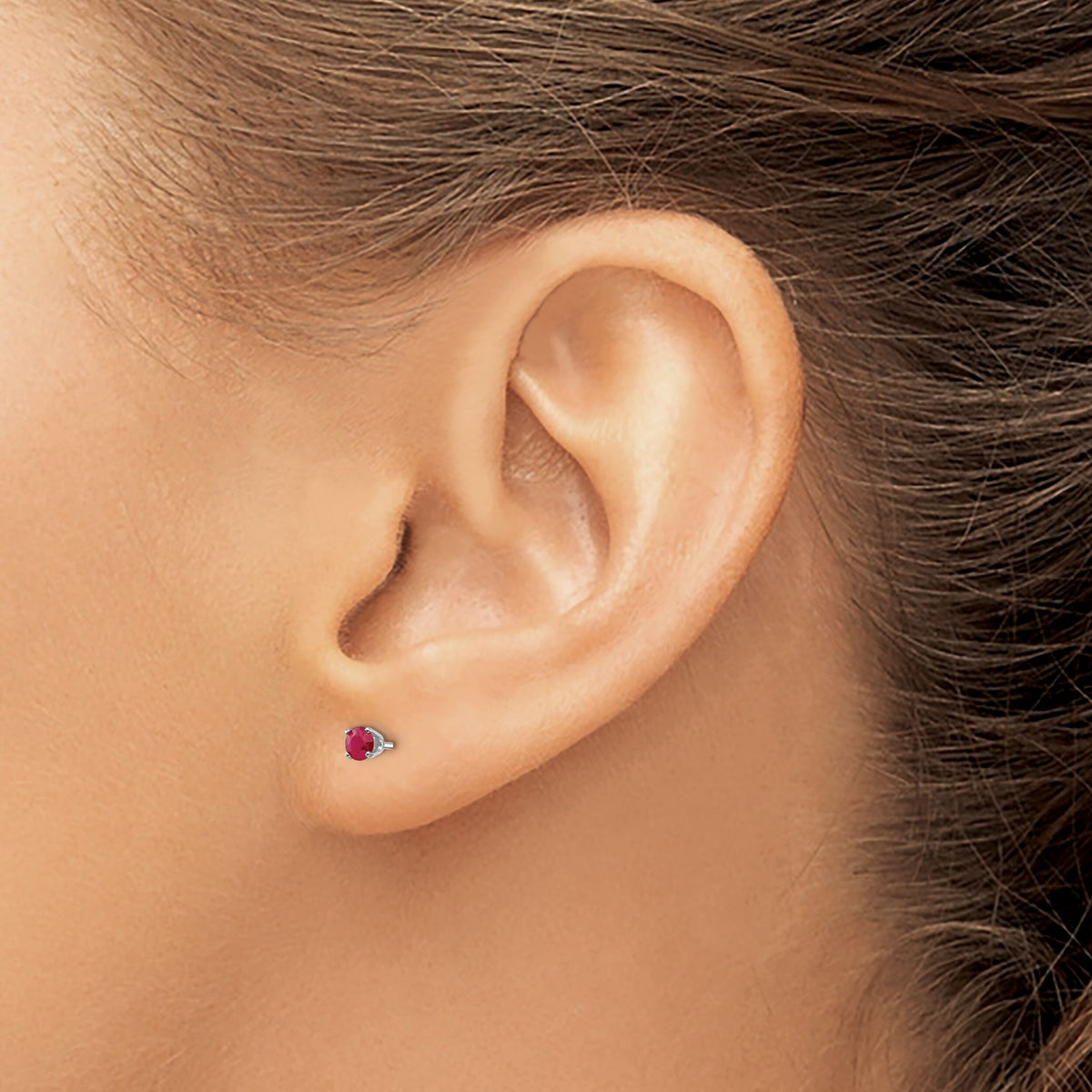 14k White Gold 3mm Ruby Stud Earrings-XBE115