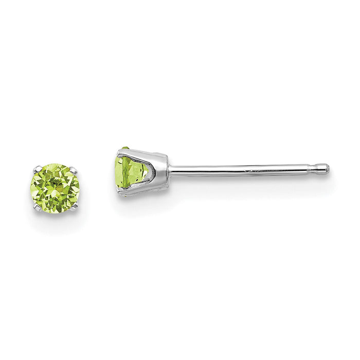 14k White Gold 3mm Peridot Stud Earrings-XBE116