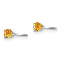 14k White Gold 3mm Citrine Stud Earrings-XBE119