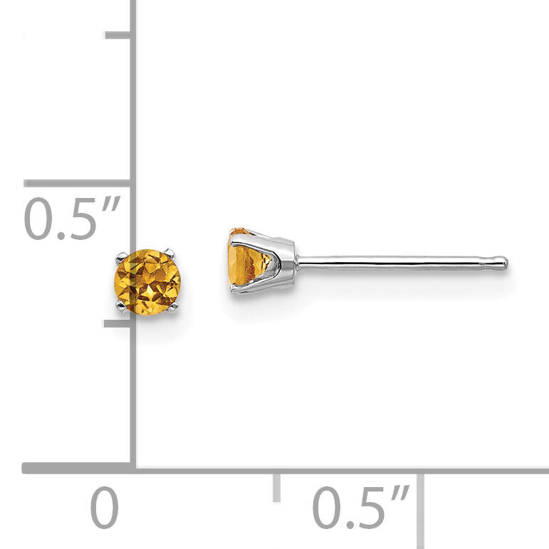 14k White Gold 3mm Citrine Stud Earrings-XBE119
