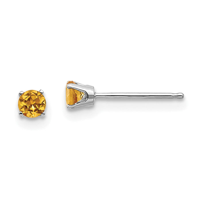 14k White Gold 3mm Citrine Stud Earrings-XBE119