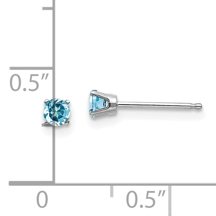 14k White Gold 3mm Blue Topaz Stud Earrings-XBE120