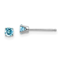 14k White Gold 3mm Blue Topaz Stud Earrings-XBE120