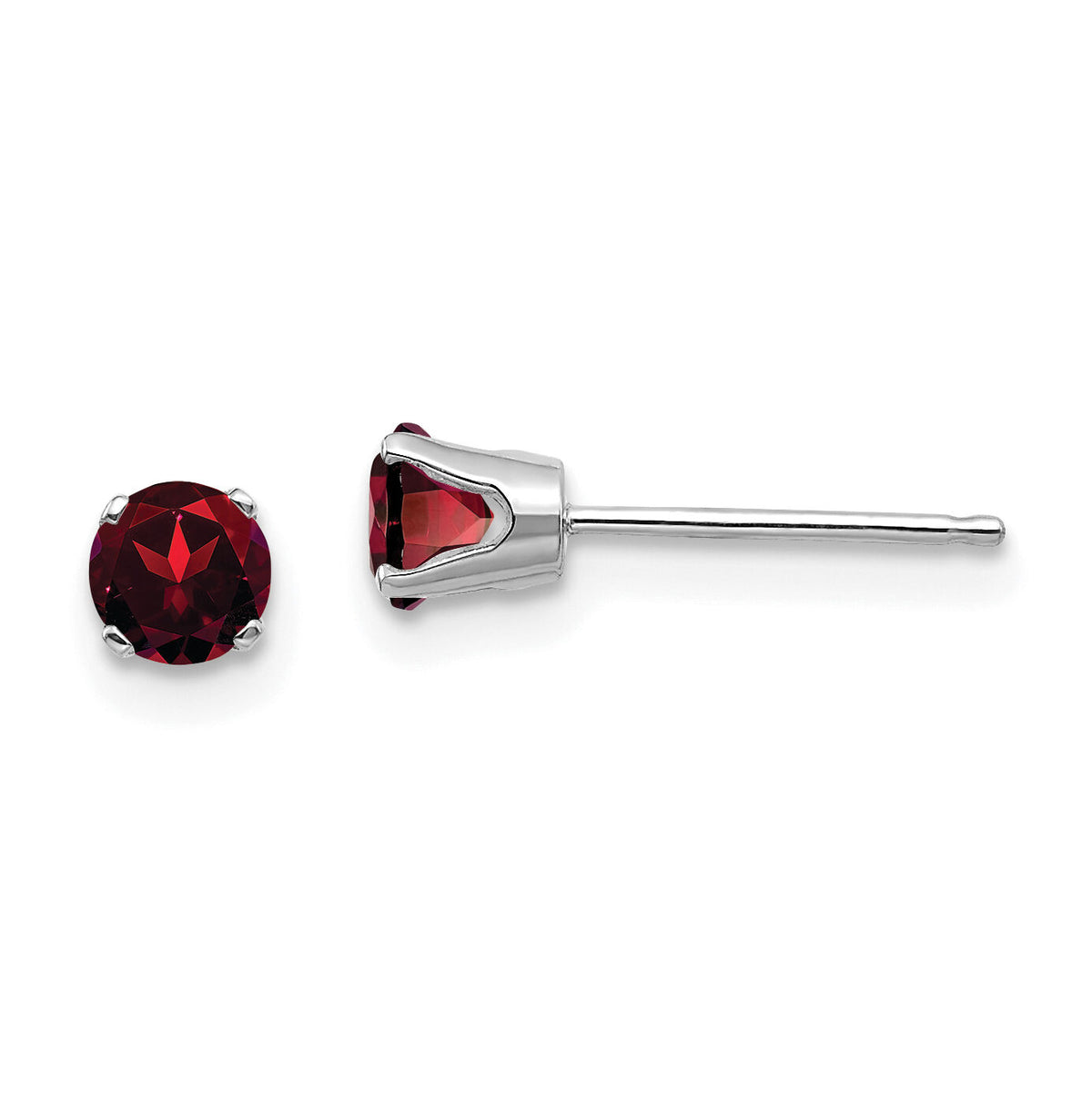 14k White Gold 4mm Garnet Stud Earrings-XBE121
