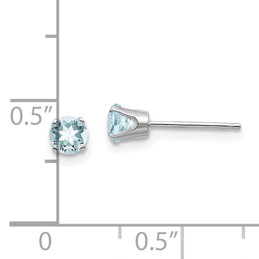 14k White Gold 4mm Aquamarine Stud Earrings-XBE123