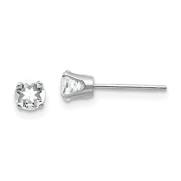 14k White Gold 4mm White Topaz Stud Earrings-XBE124