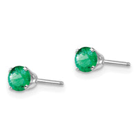 14k White Gold 4mm Emerald Stud Earrings-XBE125