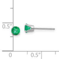 14k White Gold 4mm Emerald Stud Earrings-XBE125