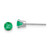 14k White Gold 4mm Emerald Stud Earrings-XBE125