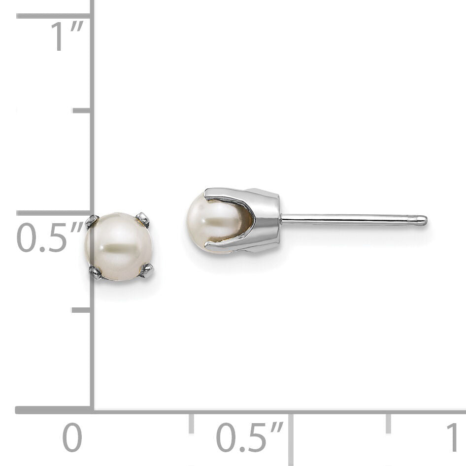 14k White Gold 4mm FW Cultured Pearl Stud Earrings-XBE126