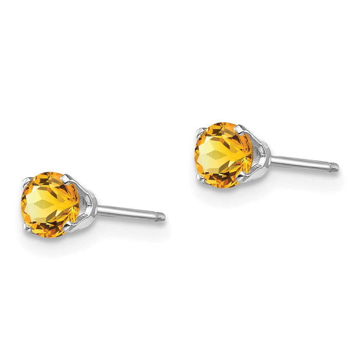 14k White Gold 4mm Citrine Stud Earrings-XBE131