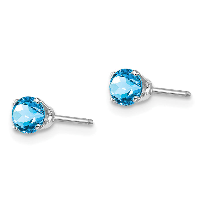 14k White Gold 4mm Blue Topaz Stud Earrings-XBE132