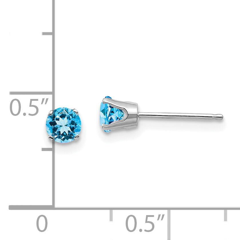 14k White Gold 4mm Blue Topaz Stud Earrings-XBE132