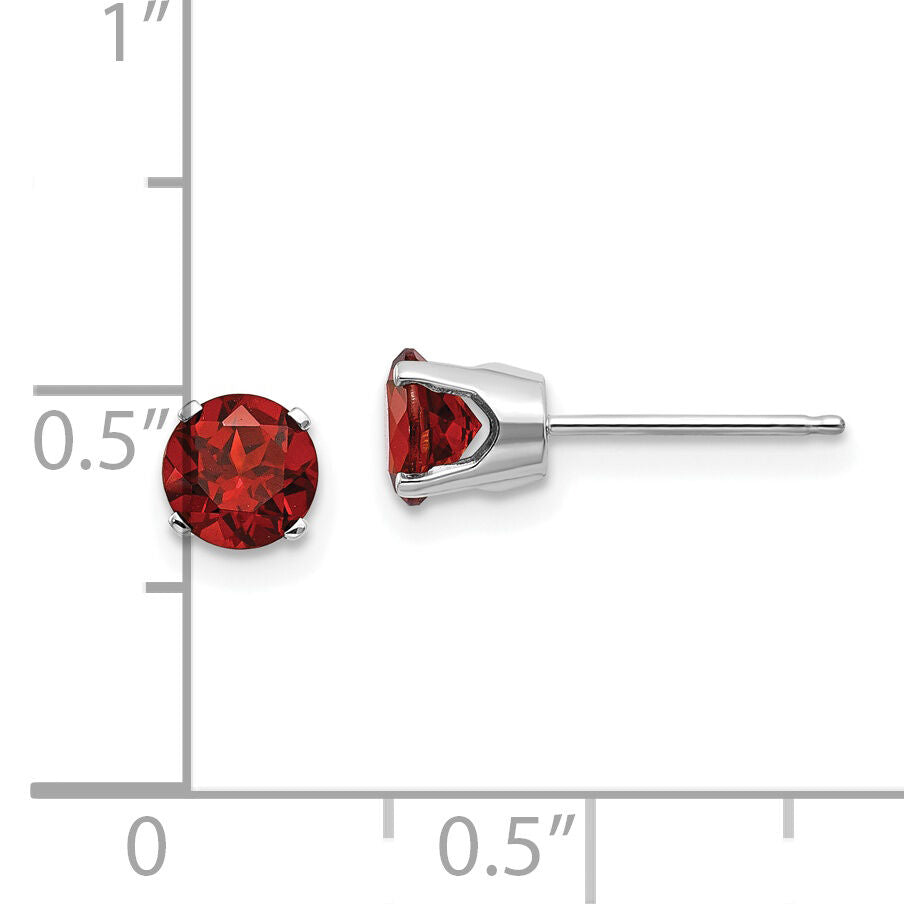 14k White Gold 5mm Garnet Stud Earrings-XBE133