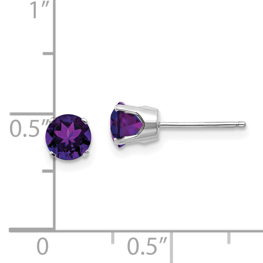 14k White Gold 5mm Amethyst Stud Earrings-XBE134