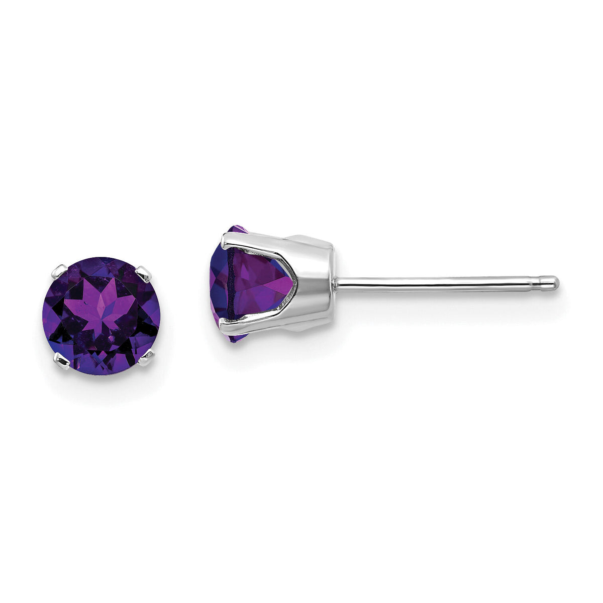 14k White Gold 5mm Amethyst Stud Earrings-XBE134