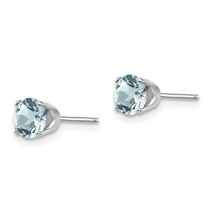 14k White Gold 5mm Aquamarine Stud Earrings-XBE135